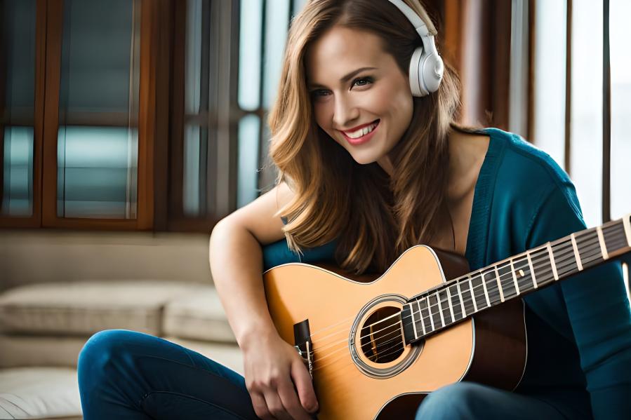 Girl learning How To Use Backing Tracks For Guitar